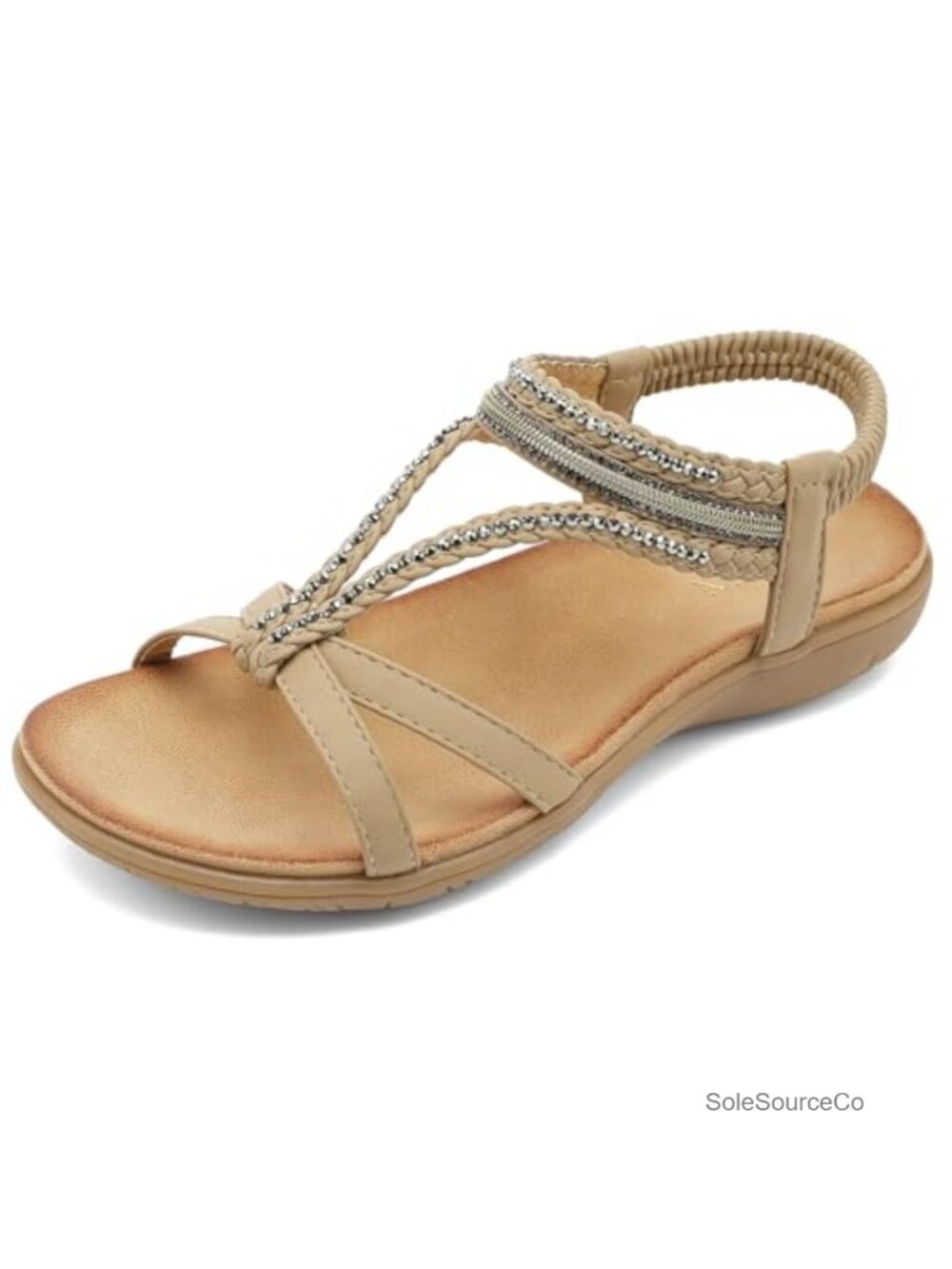 Bohemian Flat Sandals with Elastic Back Strap, Rhinestones, Gladiator Style,